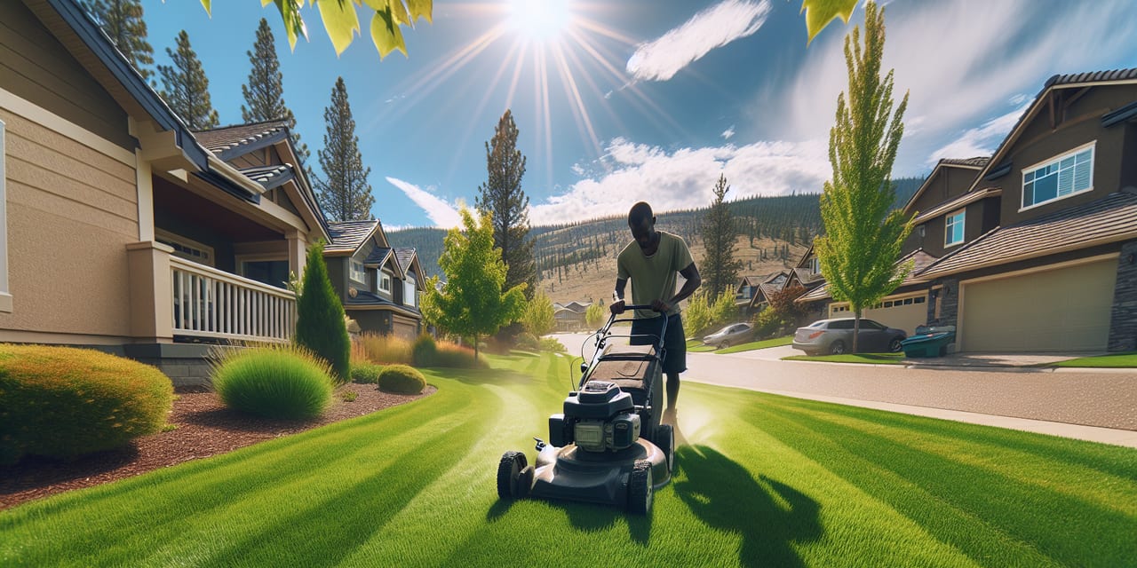 Kelowna residential yard in early spring ready for seasonal maintenance