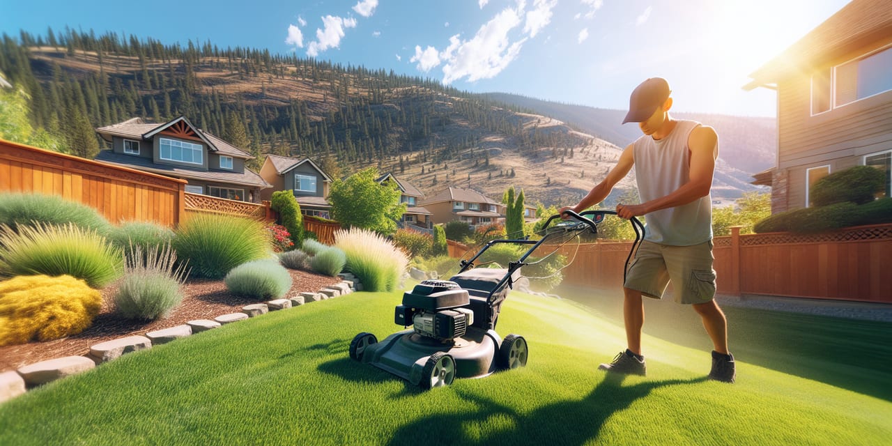 Lake Country residential yard in early spring ready for seasonal maintenance