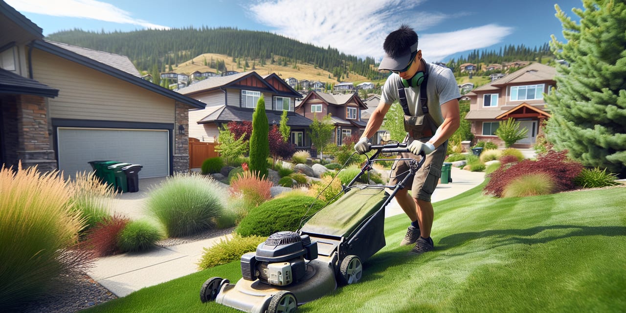 Penticton residential yard in early spring ready for seasonal maintenance