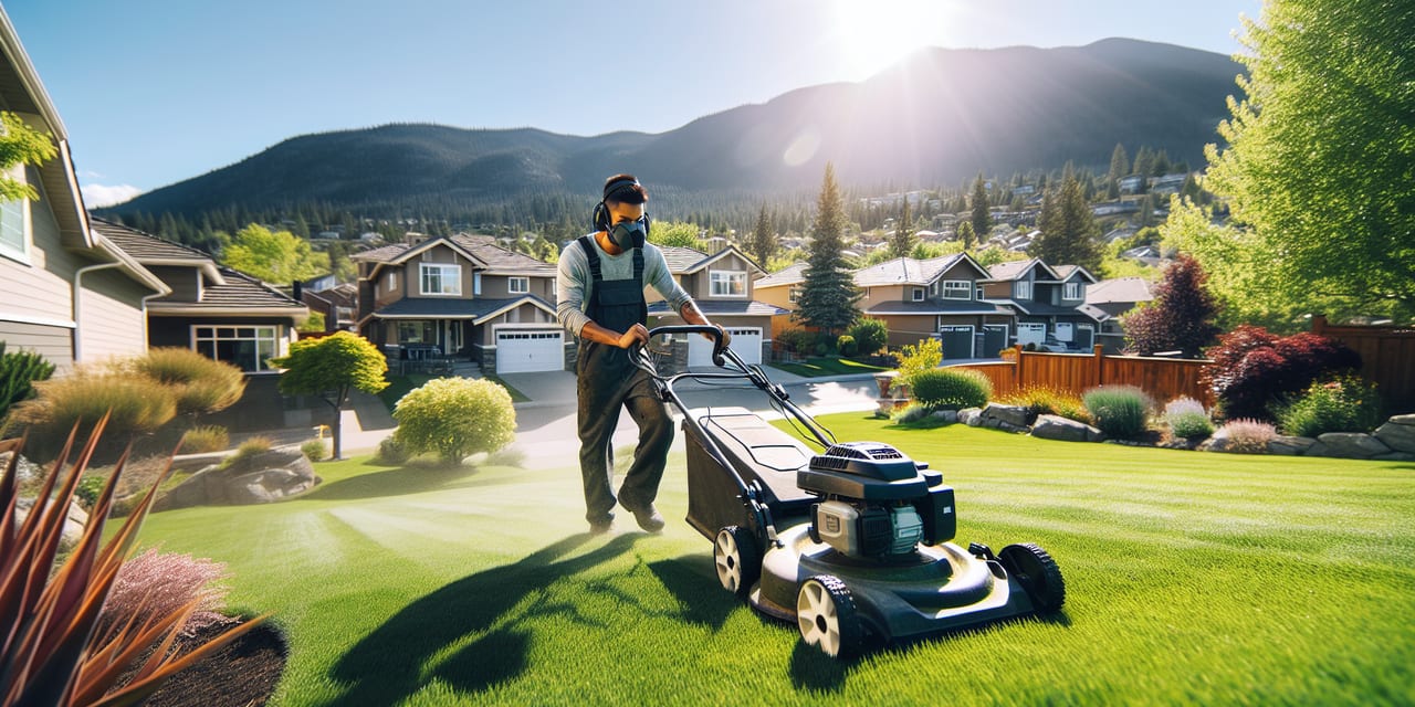 Salmon Arm residential yard in early spring ready for seasonal maintenance