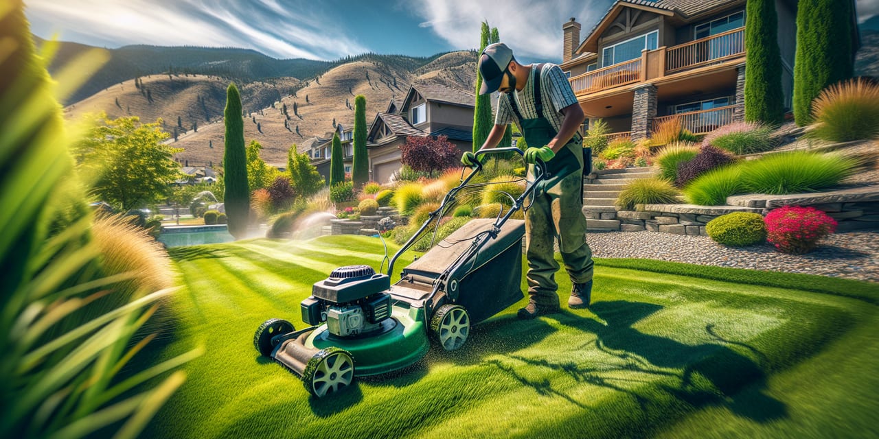 Summerland residential yard in early spring ready for seasonal maintenance