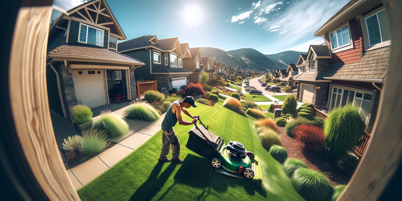 West Kelowna residential yard in early spring ready for seasonal maintenance