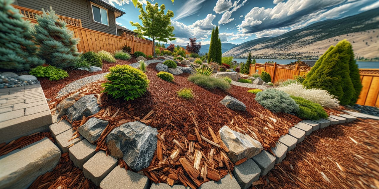 Kelowna residential yard in early spring ready for seasonal maintenance
