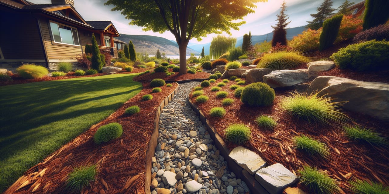 Penticton residential yard in early spring ready for seasonal maintenance