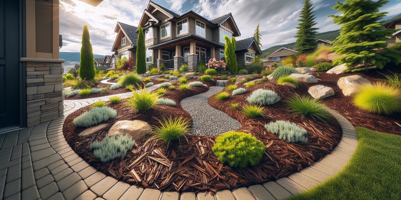 Summerland residential yard in early spring ready for seasonal maintenance