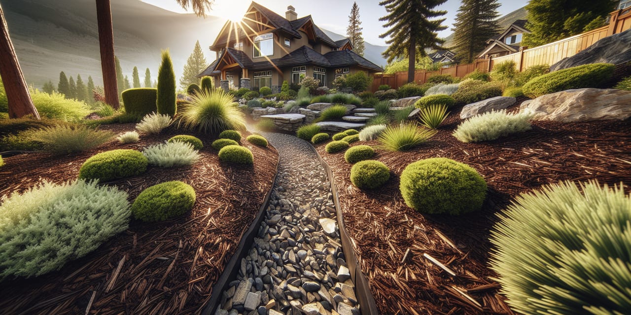 Mulch & Drainage Rocks work at a residential property in Armstrong BC