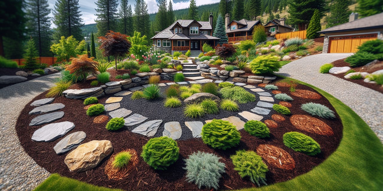 Mulch & Drainage Rocks work at a residential property in Lake Country BC