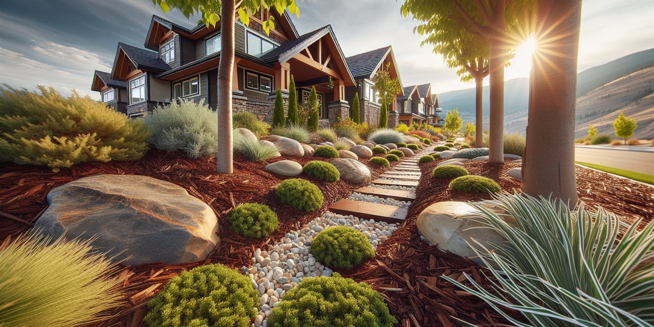 Mulch & Drainage Rocks work at a residential property in Salmon Arm BC