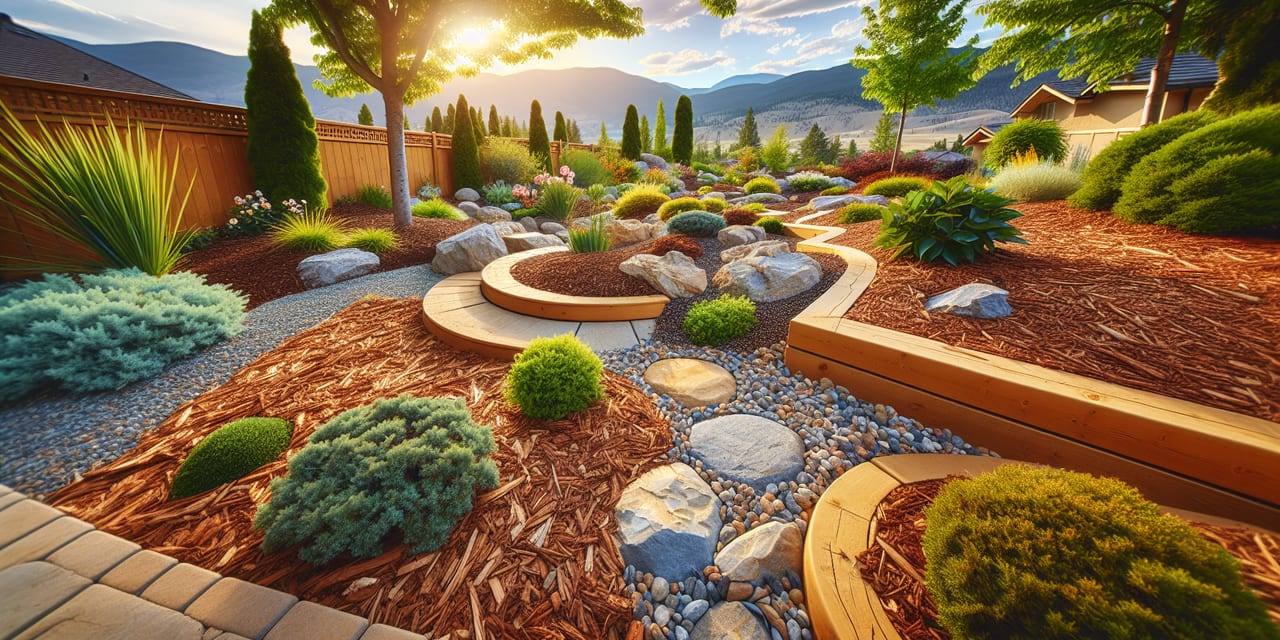 Mulch & Drainage Rocks work at a residential property in Vernon BC