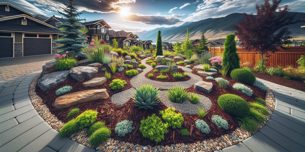 Mulch & Drainage Rocks work at a residential property in West Kelowna BC