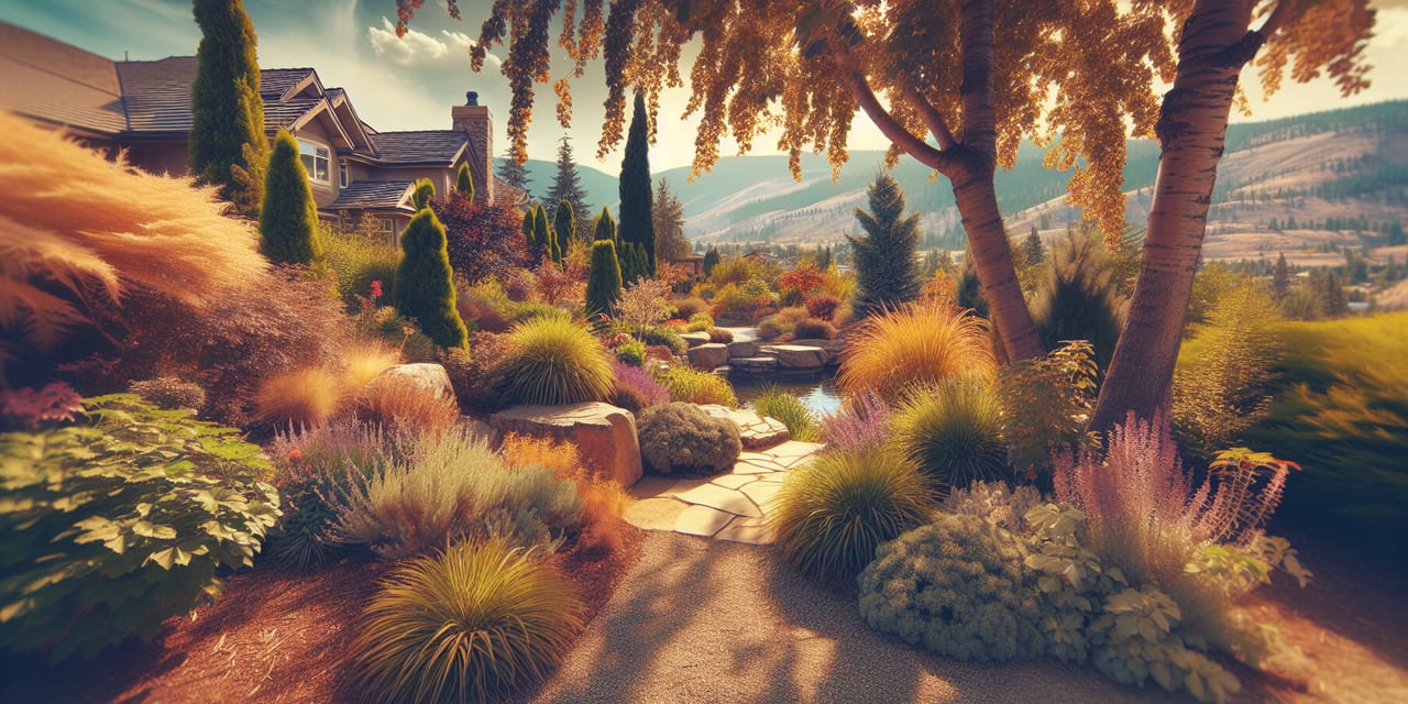 Peachland residential yard in early spring ready for seasonal maintenance