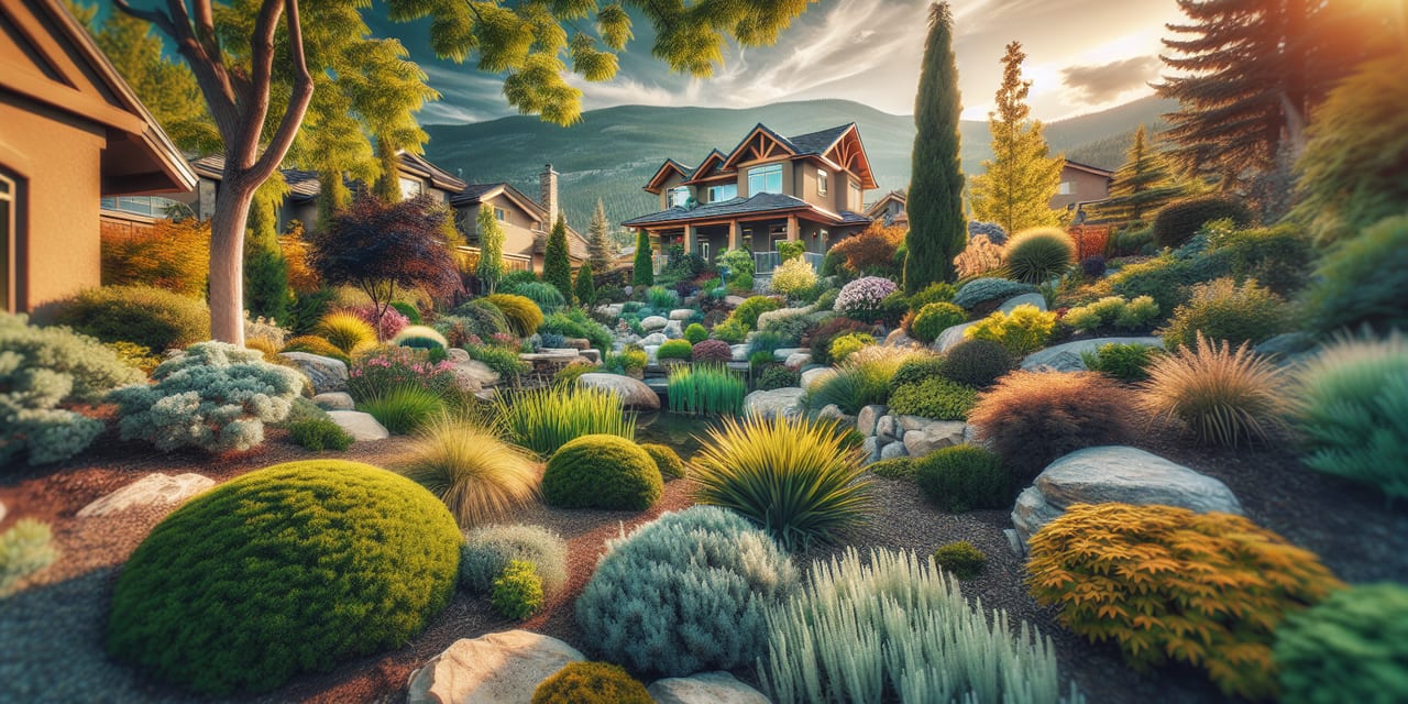 Penticton residential yard in early spring ready for seasonal maintenance