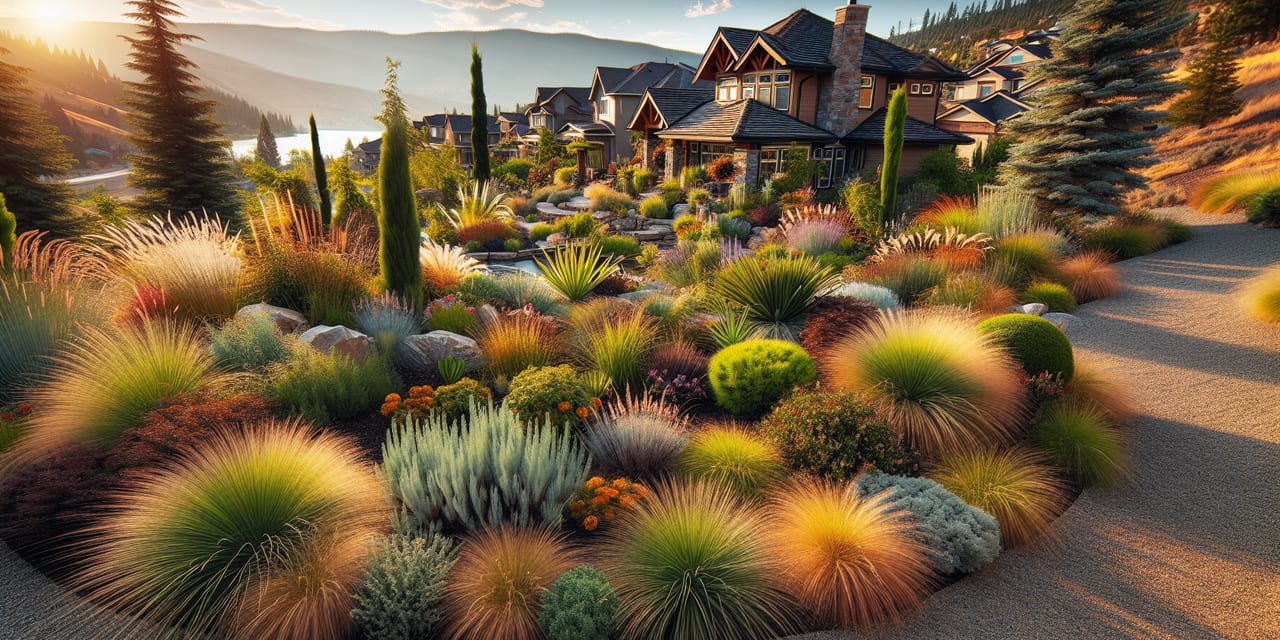 Summerland residential yard in early spring ready for seasonal maintenance