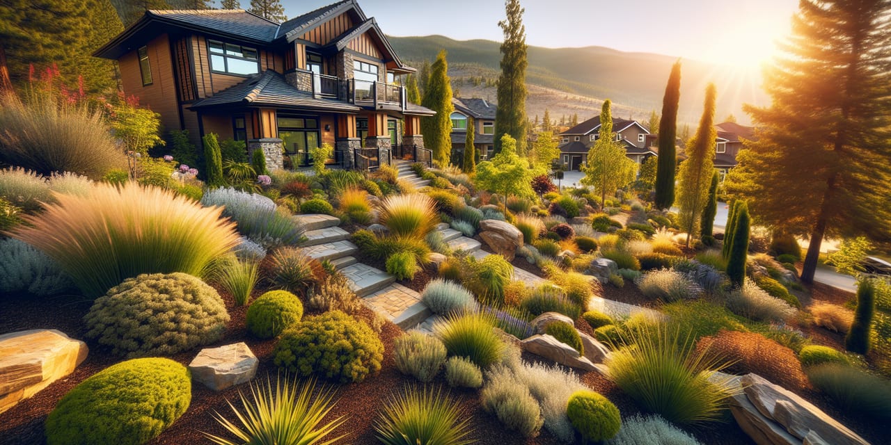 West Kelowna residential yard in early spring ready for seasonal maintenance