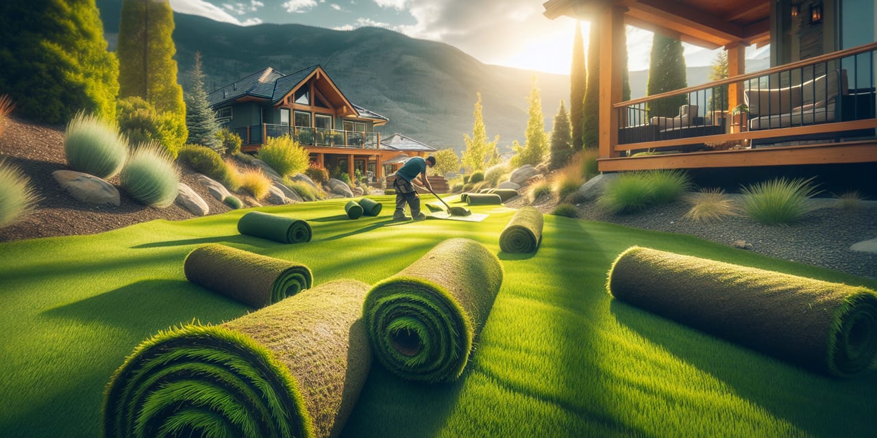 Peachland residential yard in early spring ready for seasonal maintenance