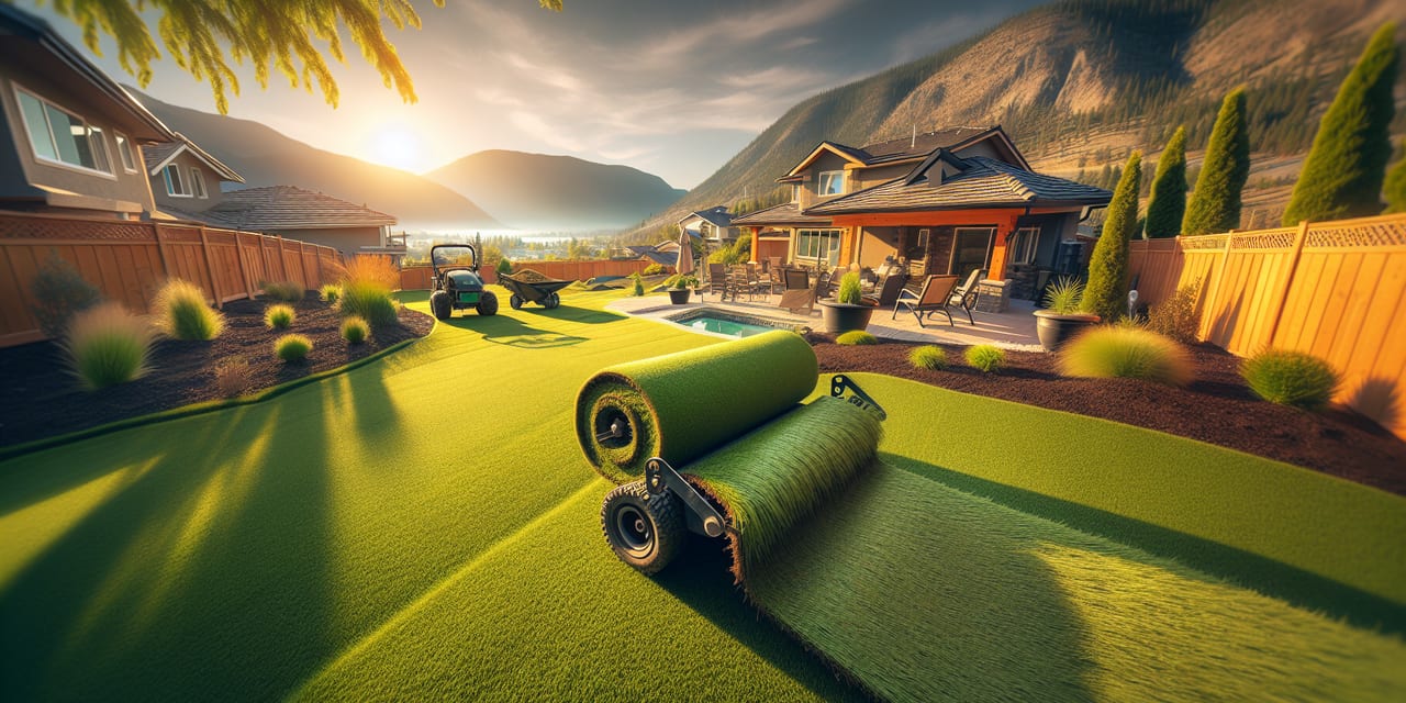 West Kelowna residential yard in early spring ready for seasonal maintenance