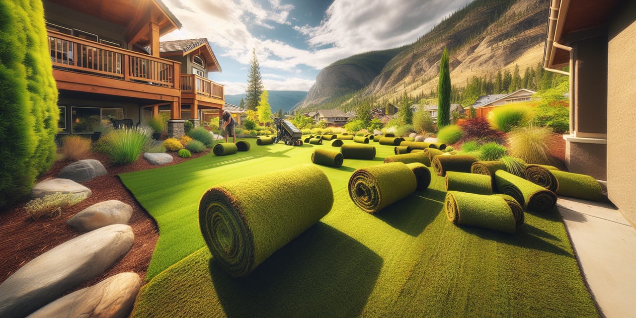 Sod Installation work at a residential property in Kelowna BC