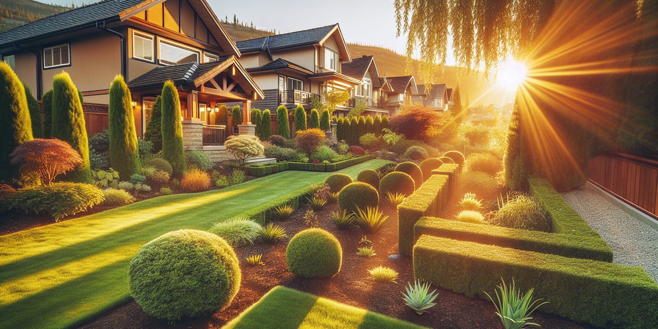 Kelowna residential yard in early spring ready for seasonal maintenance