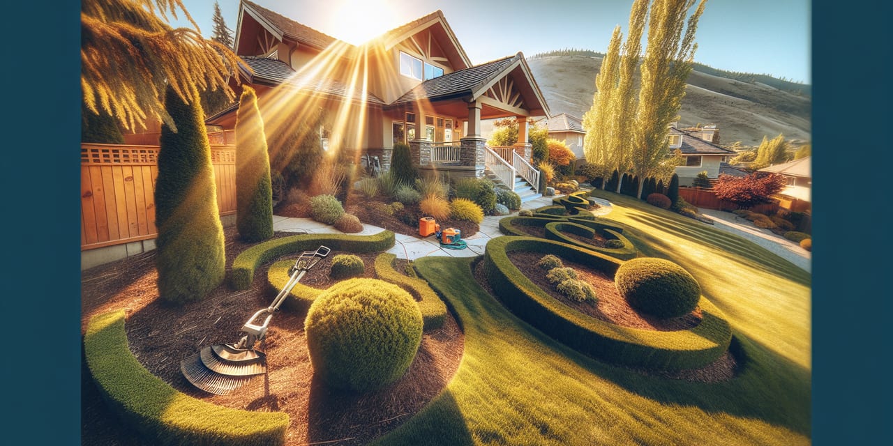 Vernon residential yard in early spring ready for seasonal maintenance